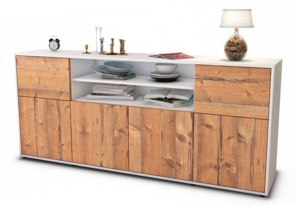 Sideboard Emilia | Korpus Weiß | Front in Pinie Holz Optik | 180x79x35cm (BxHxT)