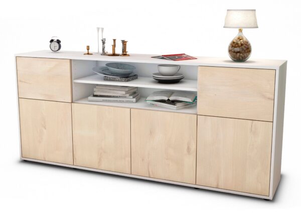 Sideboard Emilia | Korpus Weiß | Front in Zeder Holz Optik | 180x79x35cm (BxHxT)