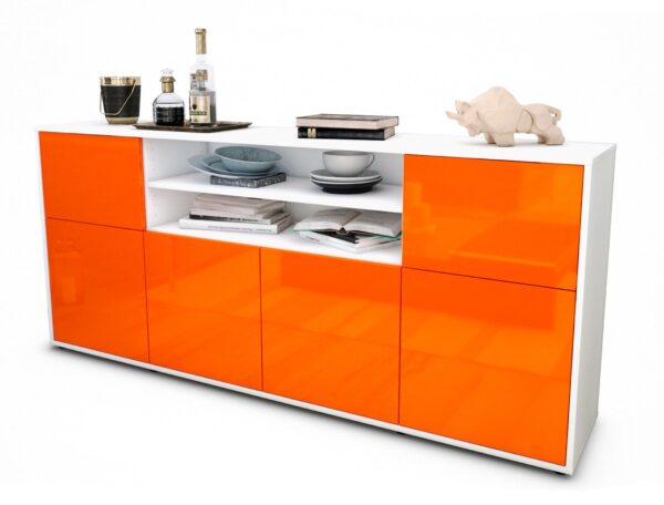 Sideboard Emilia | Korpus Weiß | Front in Hochglanz Orange | 180x79x35cm (BxHxT)