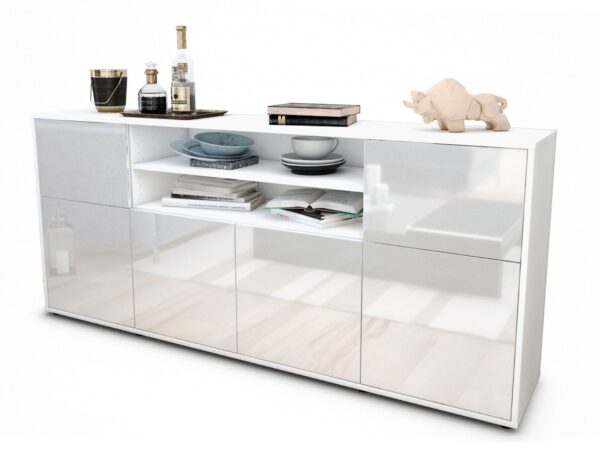 Sideboard Emilia | Korpus Weiß | Front in Hochglanz Weiß | 180x79x35cm (BxHxT)