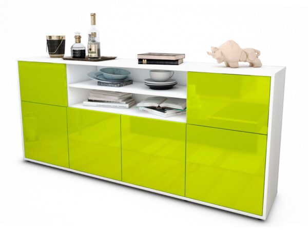 Sideboard Emilia | Korpus Weiß | Front in Hochglanz Grün | 180x79x35cm (BxHxT)