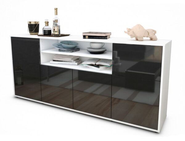 Sideboard Emilia | Korpus Weiß | Front in Hochglanz Grau | 180x79x35cm (BxHxT)