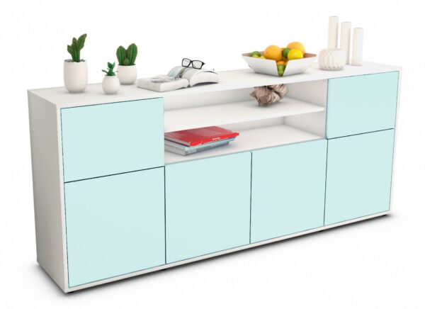 Sideboard Emilia | Korpus Weiß | Front in Mint | 180x79x35cm (BxHxT)