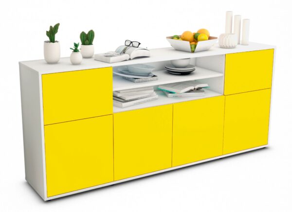 Sideboard Emilia | Korpus Weiß | Front in Gelb | 180x79x35cm (BxHxT)