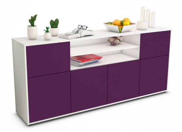 Sideboard Emilia | Korpus Weiß | Front in Lila | 180x79x35cm (BxHxT)