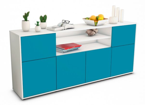 Sideboard Emilia | Korpus Weiß | Front in Türkis | 180x79x35cm (BxHxT)