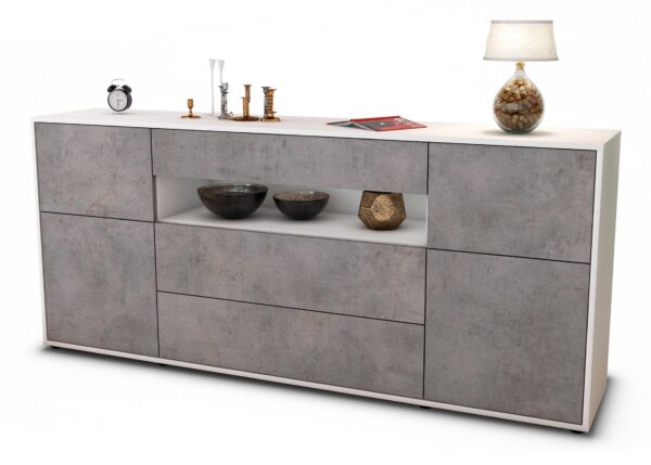 Sideboard Emma | Korpus Weiß | Front in Beton Optik | 180x79x35cm (BxHxT)