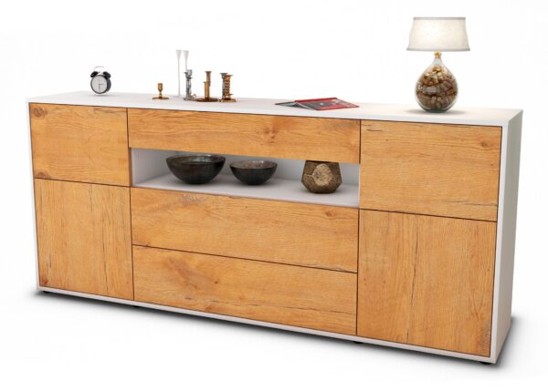 Sideboard Emma | Korpus Weiß | Front in Eiche Holz Optik | 180x79x35cm (BxHxT)