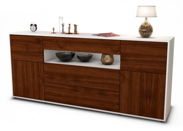 Sideboard Emma | Korpus Weiß | Front in Walnuss Holz Optik | 180x79x35cm (BxHxT)