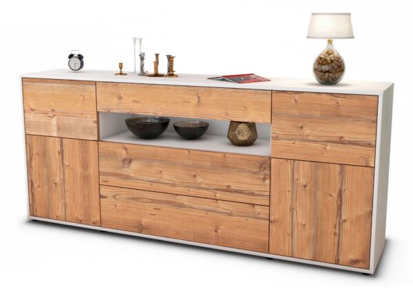 Sideboard Emma | Korpus Weiß | Front in Pinie Holz Optik | 180x79x35cm (BxHxT)