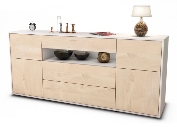 Sideboard Emma | Korpus Weiß | Front in Zeder Holz Optik | 180x79x35cm (BxHxT)