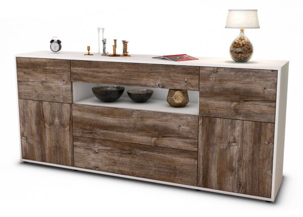 Sideboard Emma | Korpus Weiß | Front in Treibholz Holz Optik | 180x79x35cm (BxHxT)