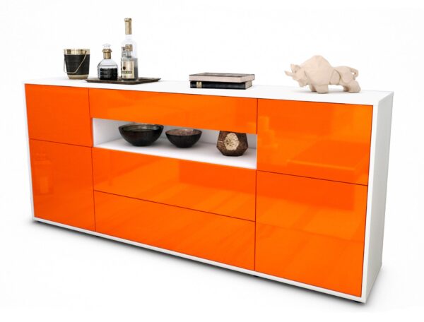 Sideboard Emma | Korpus Weiß | Front in Hochglanz Orange | 180x79x35cm (BxHxT)