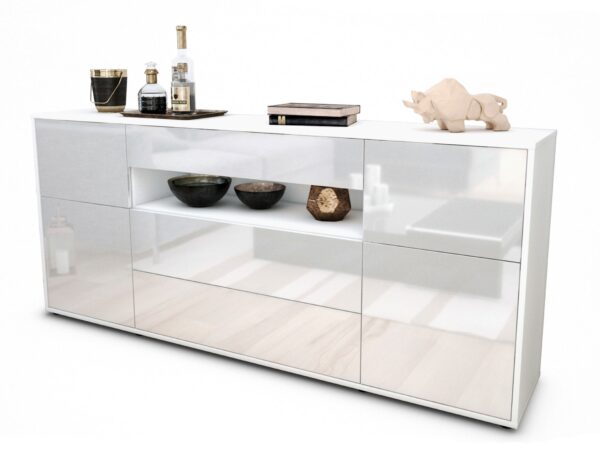 Sideboard Emma | Korpus Weiß | Front in Hochglanz Weiß | 180x79x35cm (BxHxT)