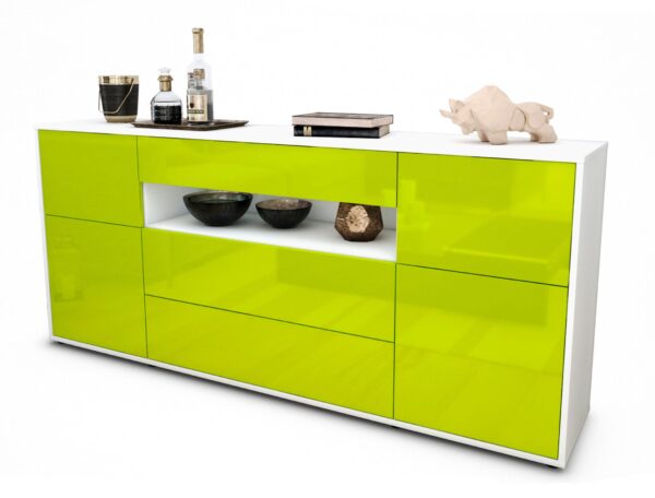 Sideboard Emma | Korpus Weiß | Front in Hochglanz Grün | 180x79x35cm (BxHxT)