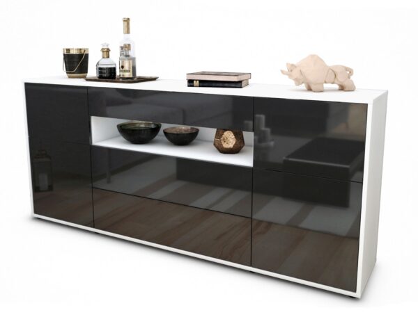 Sideboard Emma | Korpus Weiß | Front in Hochglanz Grau | 180x79x35cm (BxHxT)