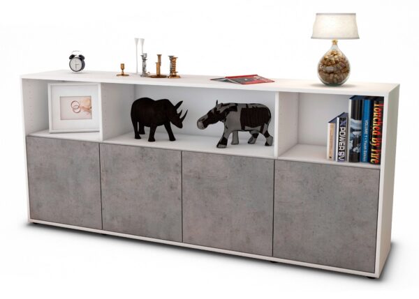 Sideboard Enrica | Korpus Weiß | Front in Beton Optik | 180x79x35cm (BxHxT)