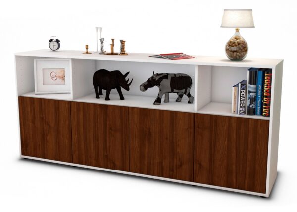 Sideboard Enrica | Korpus Weiß | Front in Walnuss Holz Optik | 180x79x35cm (BxHxT)