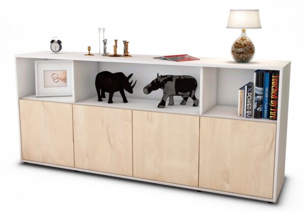 Sideboard Enrica | Korpus Weiß | Front in Zeder Holz Optik | 180x79x35cm (BxHxT)