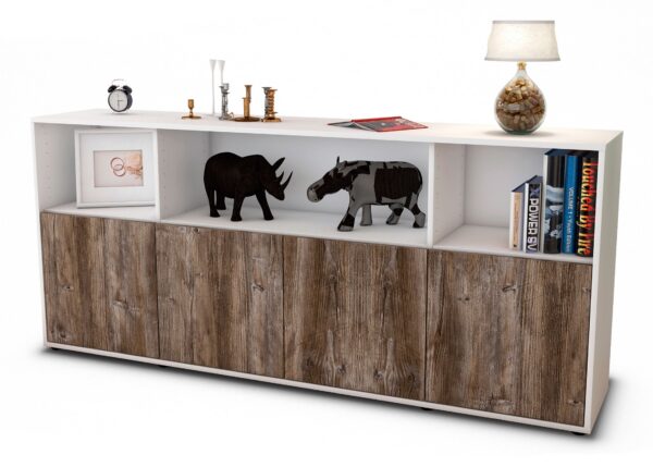 Sideboard Enrica | Korpus Weiß | Front in Treibholz Holz Optik | 180x79x35cm (BxHxT)