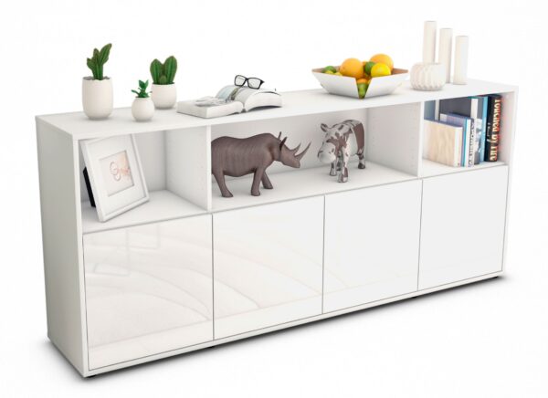 Sideboard Enrica | Korpus Weiß | Front in Hochglanz Weiß | 180x79x35cm (BxHxT)