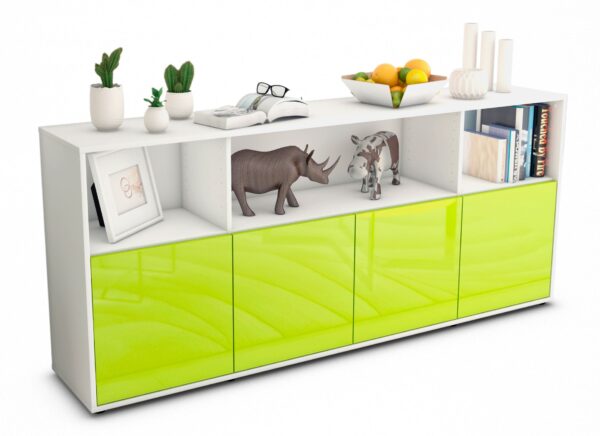 Sideboard Enrica | Korpus Weiß | Front in Hochglanz Grün | 180x79x35cm (BxHxT)