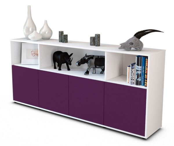 Sideboard Enrica | Korpus Weiß | Front in Lila | 180x79x35cm (BxHxT)