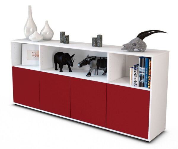 Sideboard Enrica | Korpus Weiß | Front in Bordeaux | 180x79x35cm (BxHxT)