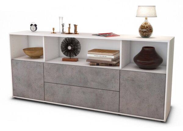 Sideboard Enza | Korpus Weiß | Front in Beton Optik | 180x79x35cm (BxHxT)