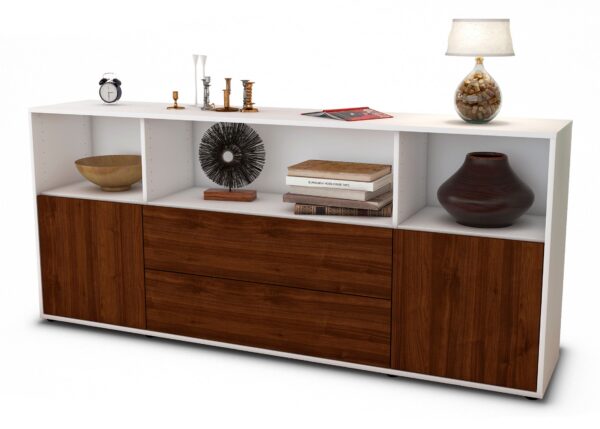 Sideboard Enza | Korpus Weiß | Front in Walnuss Holz Optik | 180x79x35cm (BxHxT)