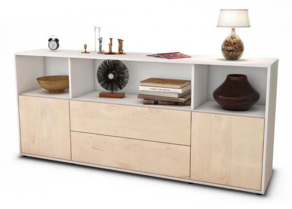 Sideboard Enza | Korpus Weiß | Front in Zeder Holz Optik | 180x79x35cm (BxHxT)