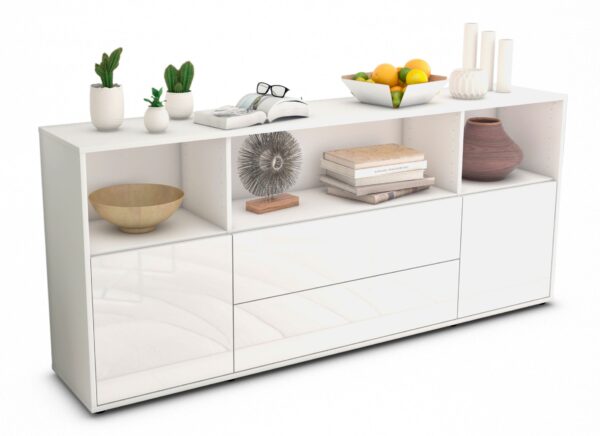 Sideboard Enza | Korpus Weiß | Front in Hochglanz Weiß | 180x79x35cm (BxHxT)