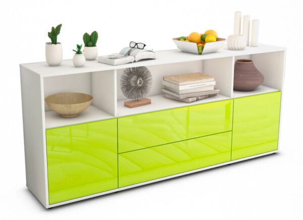 Sideboard Enza | Korpus Weiß | Front in Hochglanz Grün | 180x79x35cm (BxHxT)