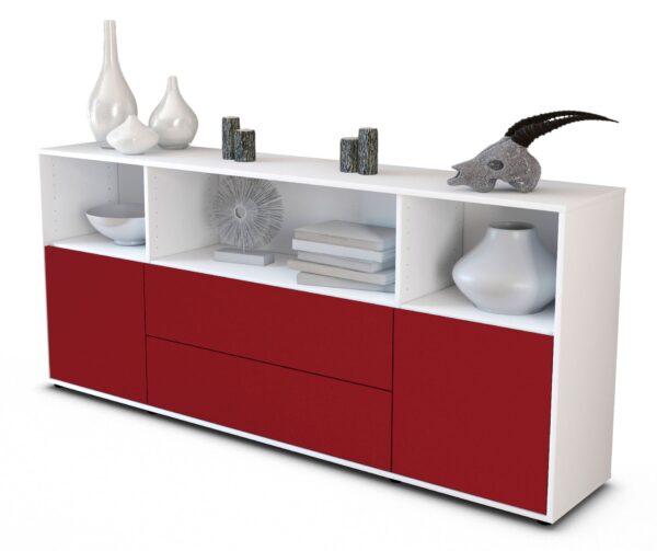 Sideboard Enza | Korpus Weiß | Front in Bordeaux | 180x79x35cm (BxHxT)