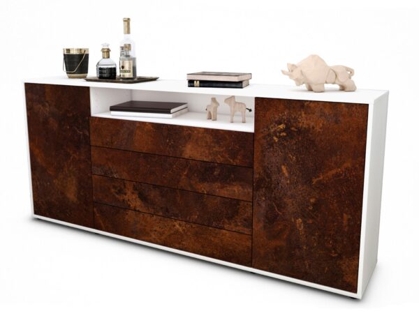 Sideboard Enzo | Korpus Weiß | Front in Rost Optik | 180x79x35cm (BxHxT)