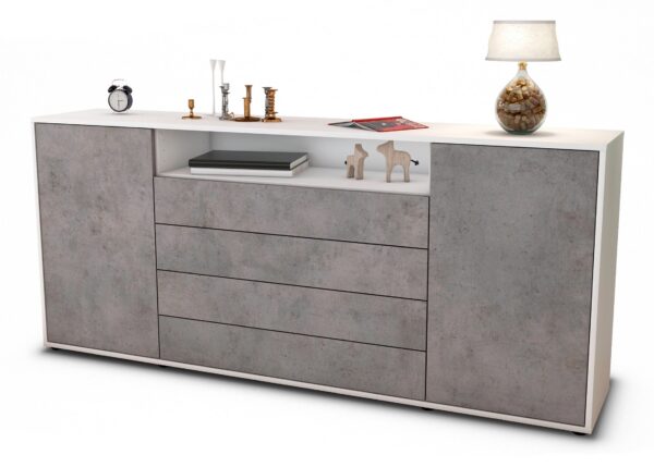 Sideboard Enzo | Korpus Weiß | Front in Beton Optik | 180x79x35cm (BxHxT)