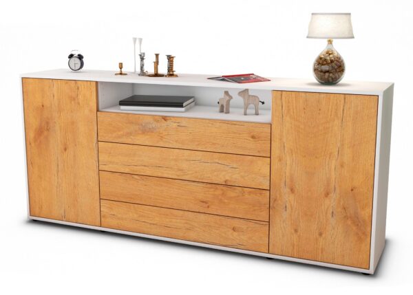 Sideboard Enzo | Korpus Weiß | Front in Eiche Holz Optik | 180x79x35cm (BxHxT)