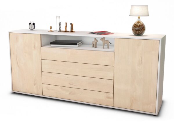 Sideboard Enzo | Korpus Weiß | Front in Zeder Holz Optik | 180x79x35cm (BxHxT)