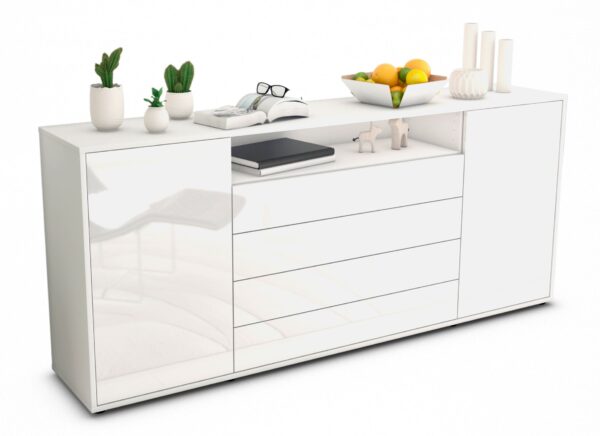 Sideboard Enzo | Korpus Weiß | Front in Hochglanz Weiß | 180x79x35cm (BxHxT)