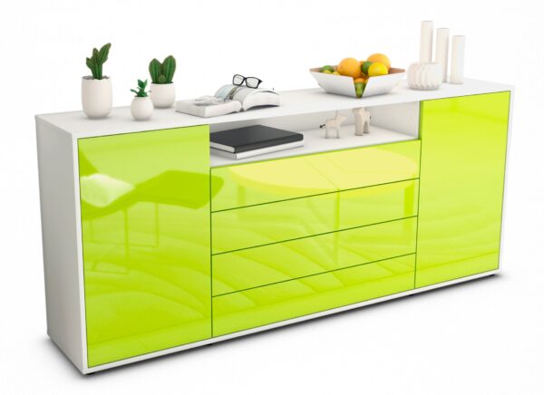 Sideboard Enzo | Korpus Weiß | Front in Hochglanz Grün | 180x79x35cm (BxHxT)