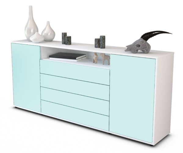 Sideboard Enzo | Korpus Weiß | Front in Mint | 180x79x35cm (BxHxT)