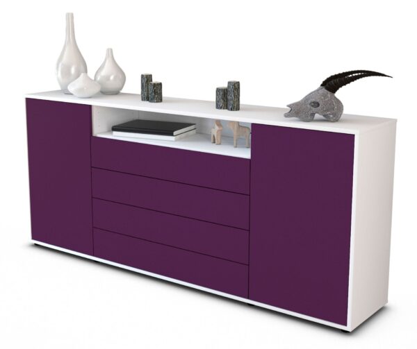 Sideboard Enzo | Korpus Weiß | Front in Lila | 180x79x35cm (BxHxT)