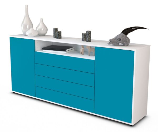 Sideboard Enzo | Korpus Weiß | Front in Türkis | 180x79x35cm (BxHxT)