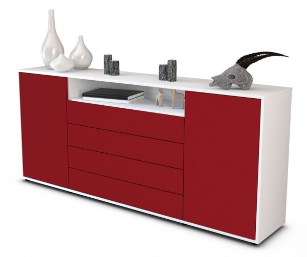 Sideboard Enzo | Korpus Weiß | Front in Bordeaux | 180x79x35cm (BxHxT)