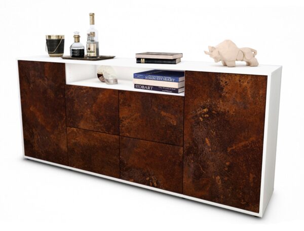 Sideboard Ephenia | Korpus Weiß | Front in Rost Optik | 180x79x35cm (BxHxT)