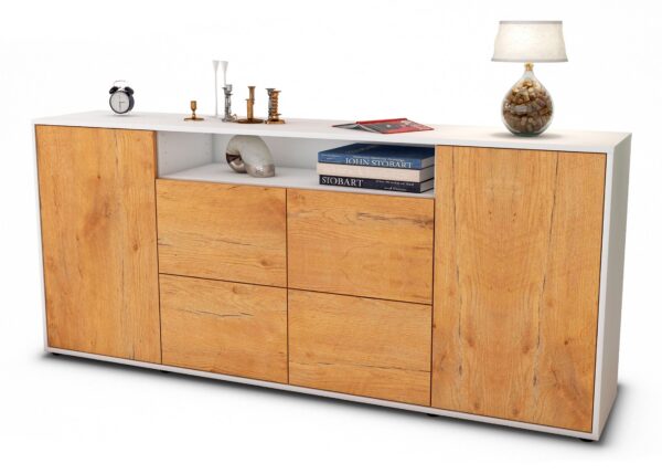 Sideboard Ephenia | Korpus Weiß | Front in Eiche Holz Optik | 180x79x35cm (BxHxT)