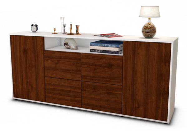 Sideboard Ephenia | Korpus Weiß | Front in Walnuss Holz Optik | 180x79x35cm (BxHxT)