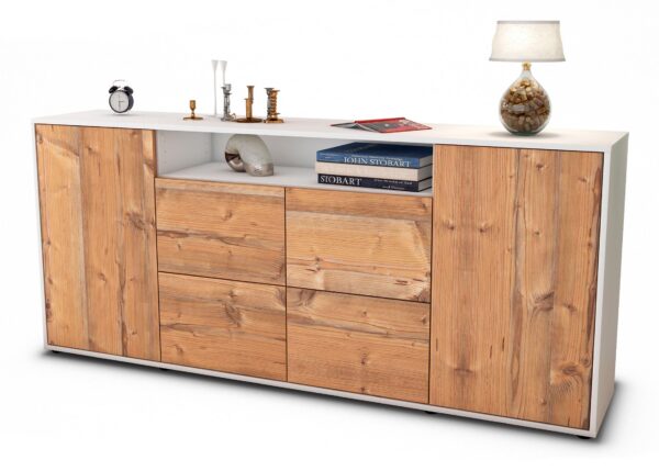 Sideboard Ephenia | Korpus Weiß | Front in Pinie Holz Optik | 180x79x35cm (BxHxT)