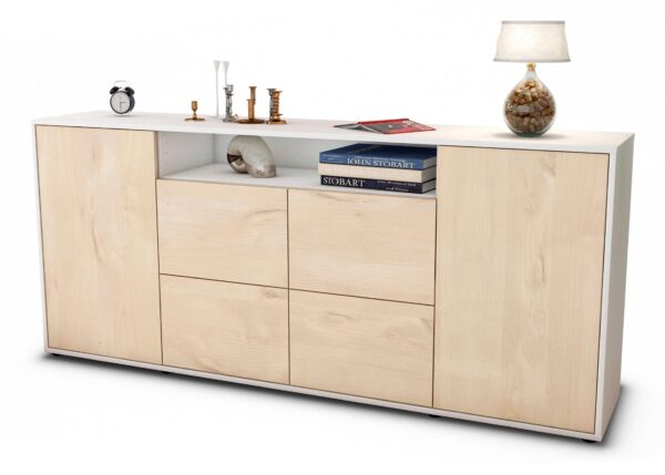 Sideboard Ephenia | Korpus Weiß | Front in Zeder Holz Optik | 180x79x35cm (BxHxT)