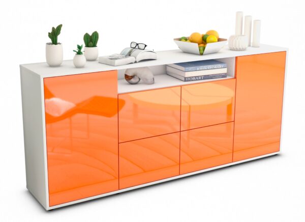 Sideboard Ephenia | Korpus Weiß | Front in Hochglanz Orange | 180x79x35cm (BxHxT)